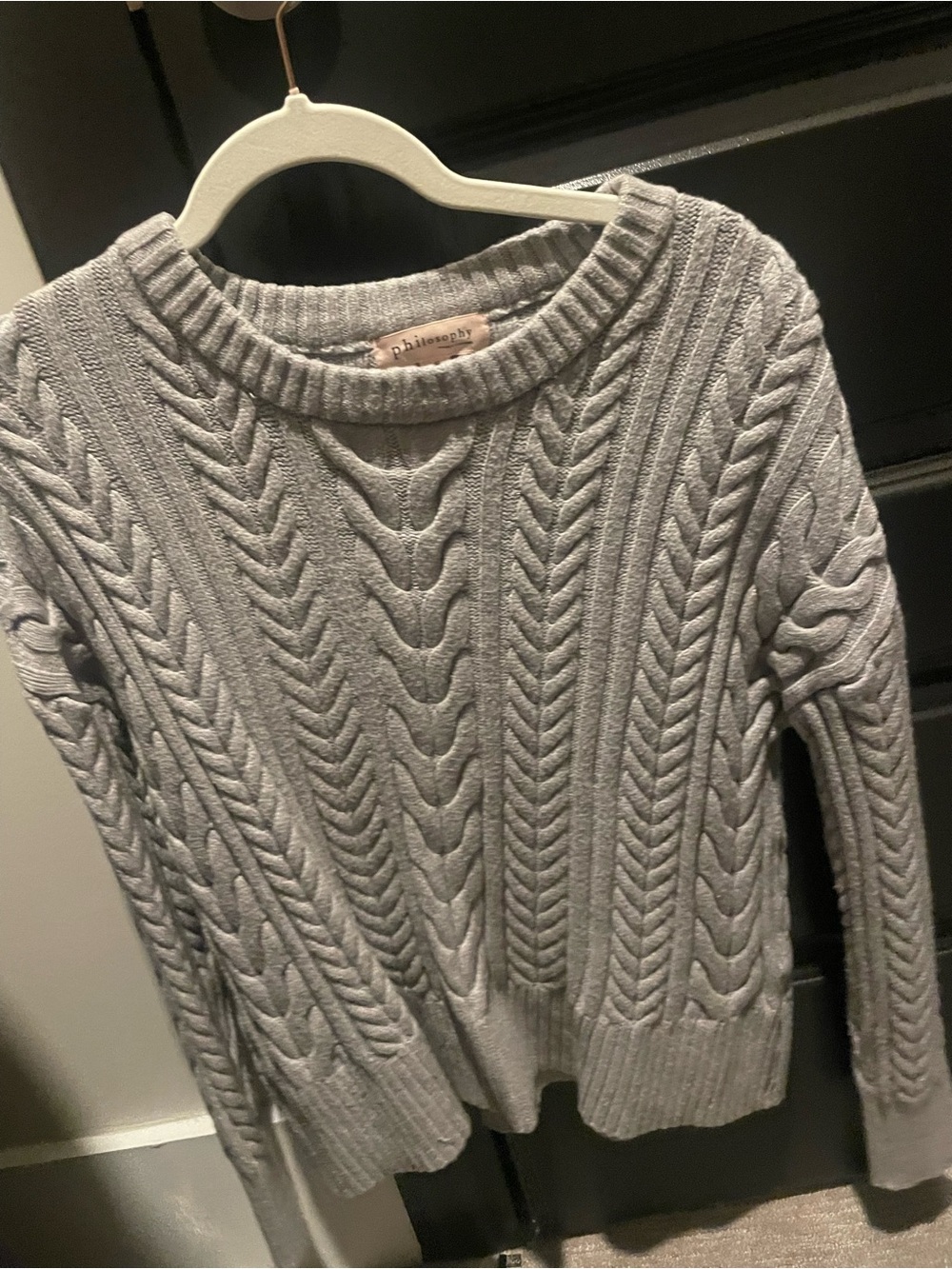 Philosophy Light Gray Cable Knit Crewneck Sweater